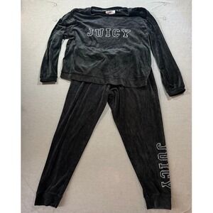 Juicy Couture Velour Lounge Set Black Rhinestone Logo Long Sleeve Pants XL 34X28